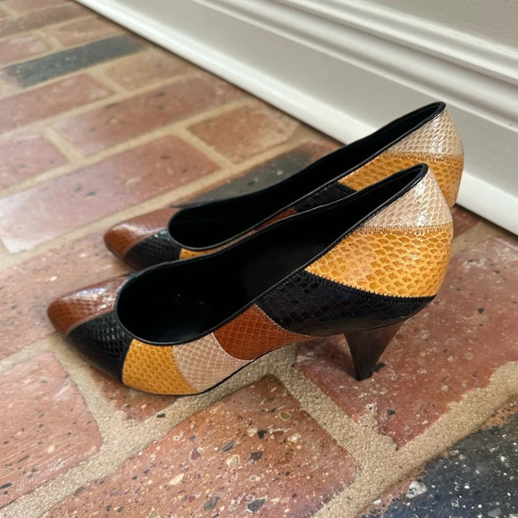 Celine Triangle Heel wide-striped water snakeskin high heels NWT - Picture 3 of 6